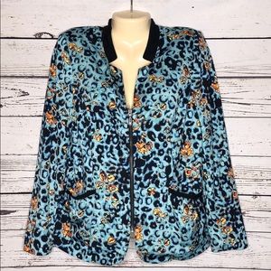 Mark Zunino Size L Animal/Floral Print Zip Front Blazer Jacket